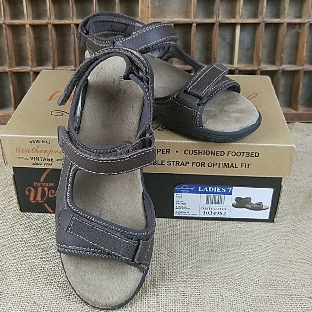 Heritage Weatherproof women 7 sandal brown leather cushioned gorpcore‎ outdoor